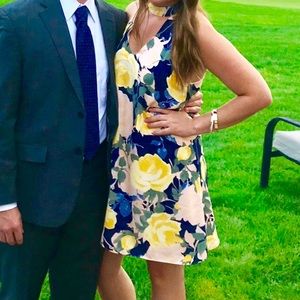 Blue and yellow choker dress